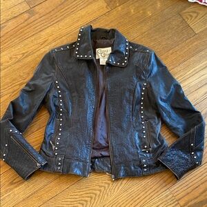 Edgy Brown Leather Jacket with Studded Details
